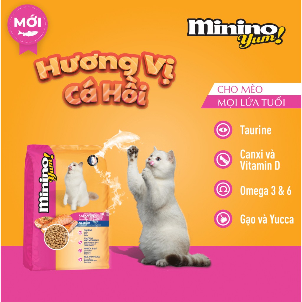 Thức ăn cho mèo Minino Yum Salmon 350gr/gói - Mua 4 tặng 1