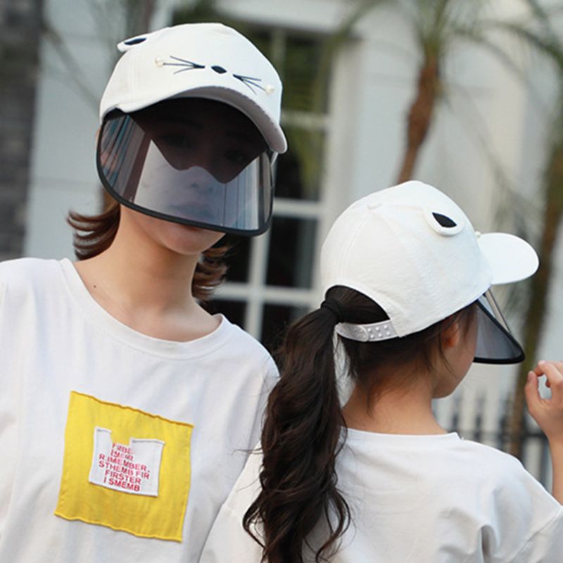 Mũ Lưỡi Trai Hình Tai Mèo Hoạt Hình Trong Suốt Chống Khạc Nhổ Có Thể Tháo Rời