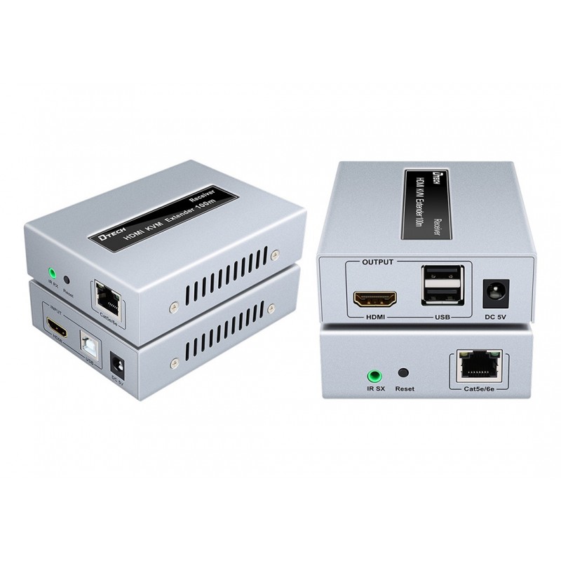 Bộ khuếch đại HDMI qua LAN 100m + USB KVM Dtech DT-7054A