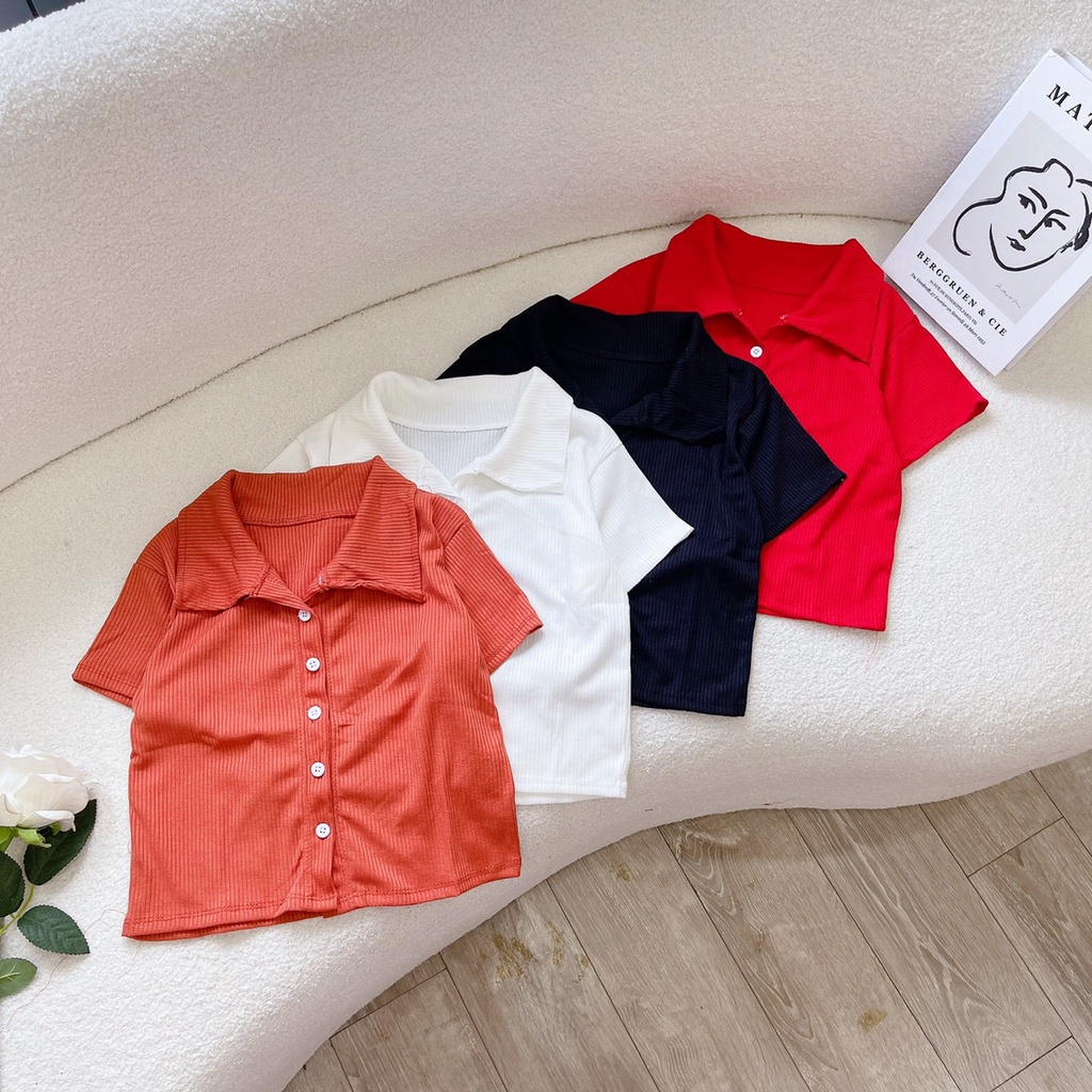 Áo croptop nữ sơ mi cài nút nhiều màu siêu xinh cho cô nàng năng động na
