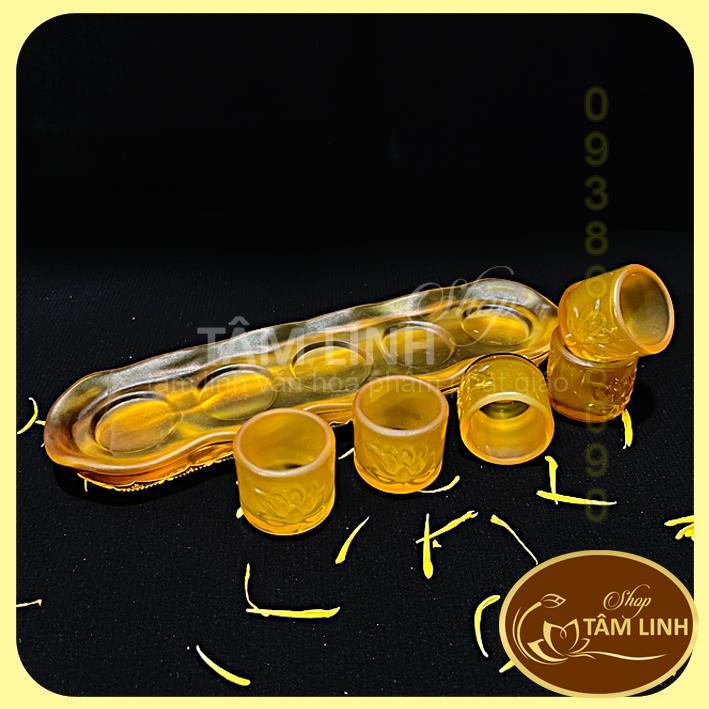 Bộ án 5 ly nước thờ cúng bằng lưu ly vàng siêu đẹp...