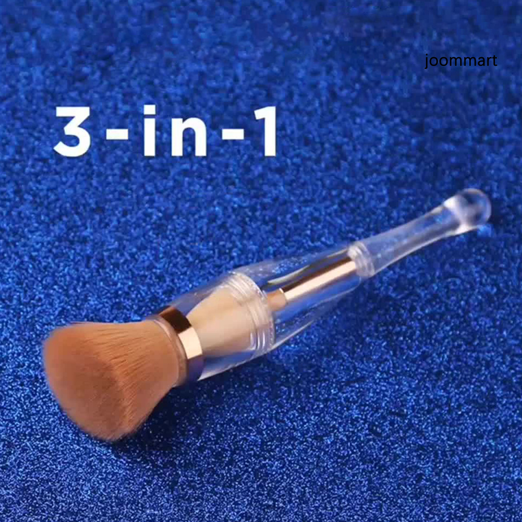 【JM】Contour Brush Ergonomic Transparent Dust-proof 3 in 1 Foundation Brush for Dressing Room