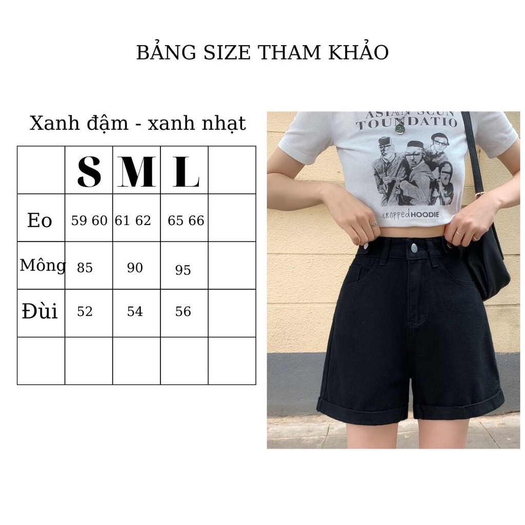 Quần Short Jean Ngố Ống Rộng Lưng Cao màu Đen Phong cách Ulzzang BC340