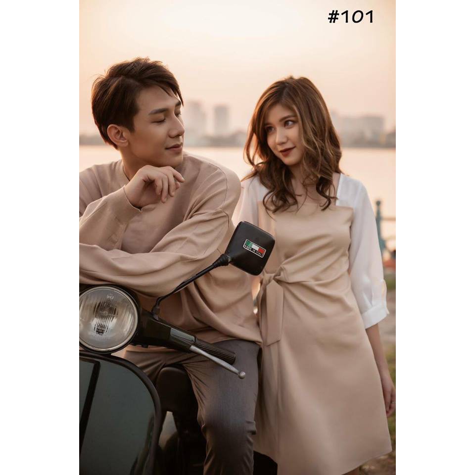 Đầm Công Sở, Đầm Suông Nude Tay Phối Trắng Thắt Nơ Eo Quí Phái
