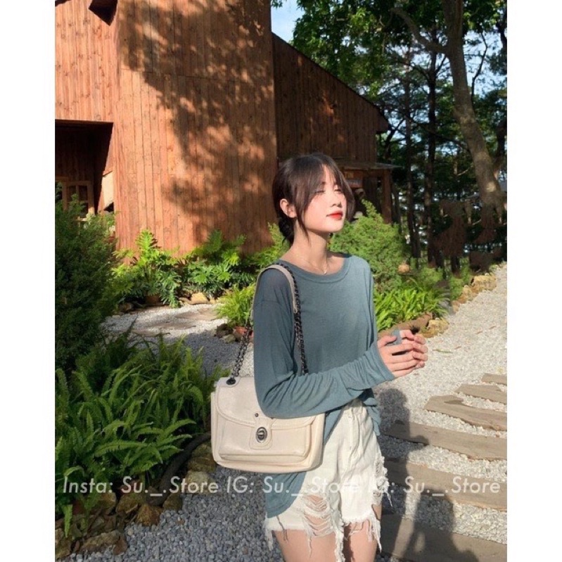 Áo Phông Giấy Form Rộng Tay Dài, Áo Thun Nữ Cổ Tròn Hàng Đẹp