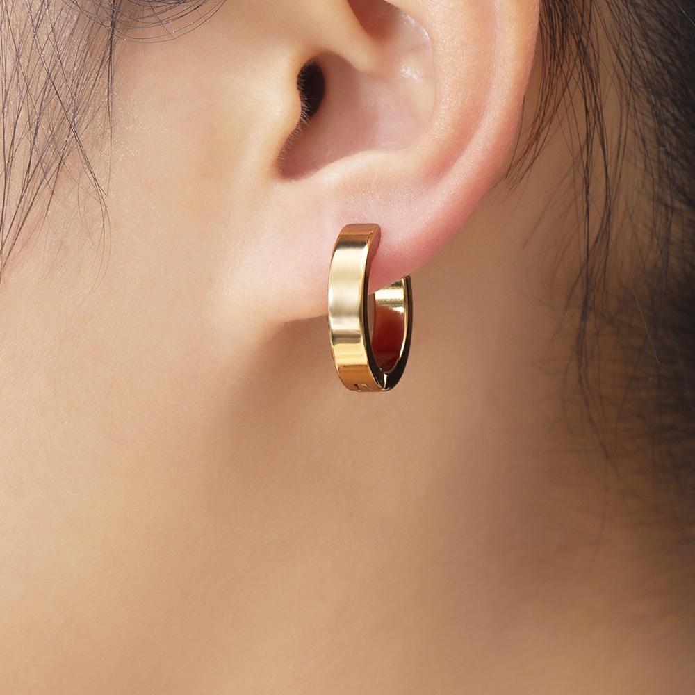 Khuyên Tai Thép Không Gỉ Mạ Vàng 18K 19mm Đơn Giản Phong Cách Hàn Quốc