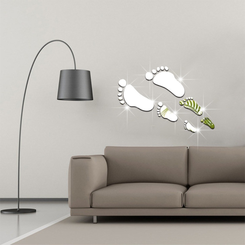 Đề Can Acrylic Tráng Gương Hình Dấu Chân Dán Tường Trang Trí Nhà Cửa DIY