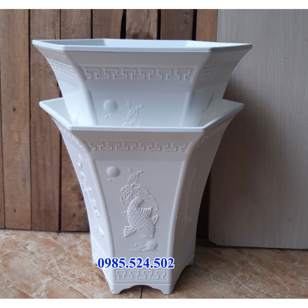combo 2 Chậu nhựa lục giác hoa văn 4 chân phúc lộc thọ cao cấp trồng hoa tết