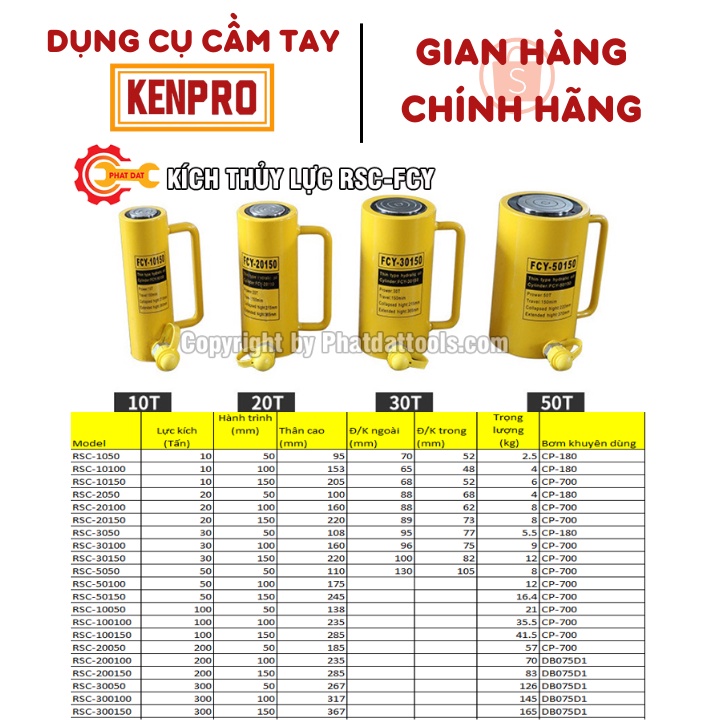 Kích thủy lực RSC10100-Kích 10 tấn hành trình 100mm-Bảo hành 6 tháng