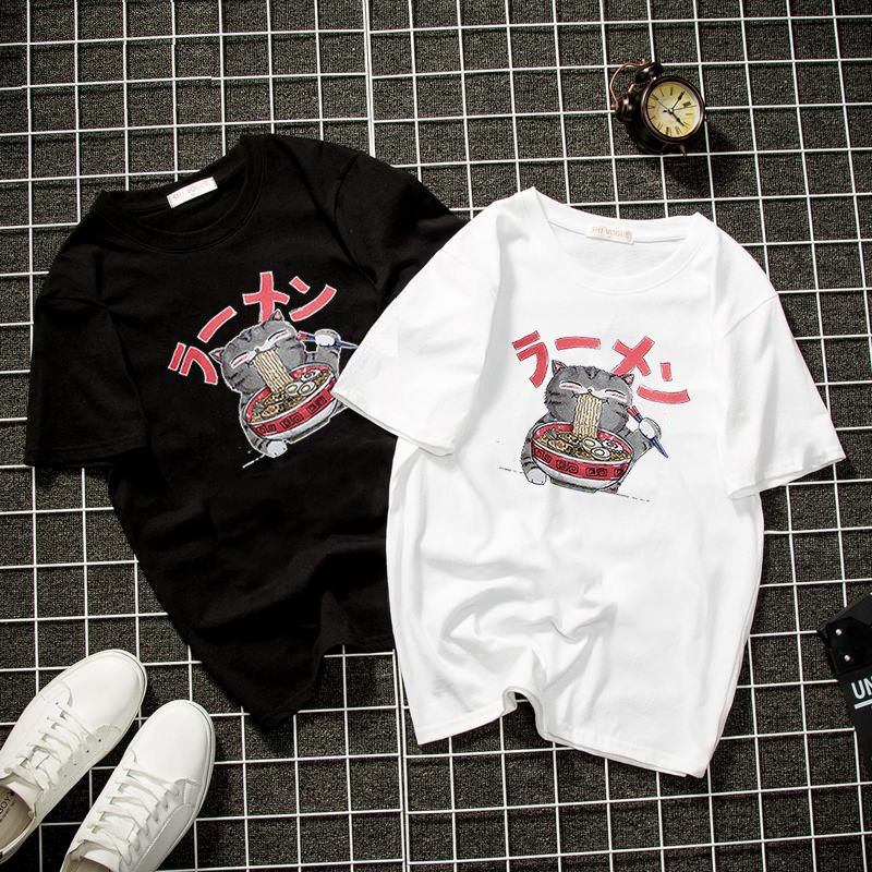 Áo thun unisex nam nữ mèo ham ăn vải dày mịn 2021T3214