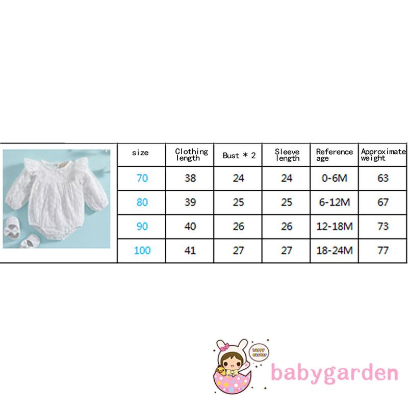 BABYGARDEN-0-24months Baby Girl´s White Lace Romper, Flying Long Sleeve Hollow Out Flower Embroidered Solid Color Snap Closure Romper