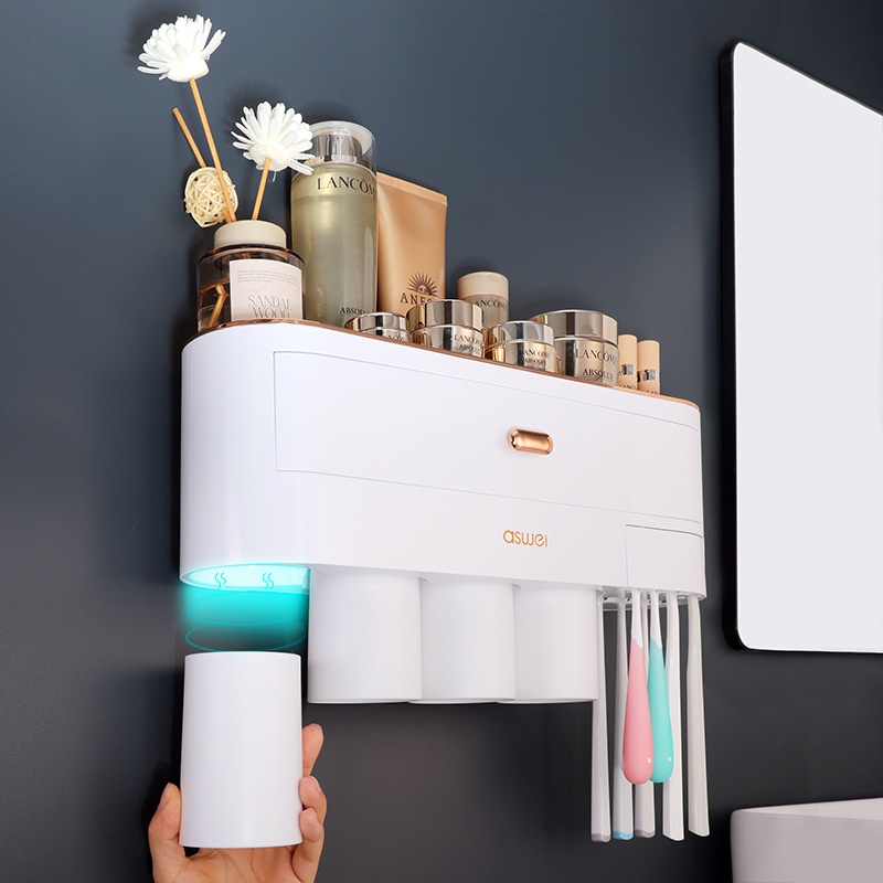Giá Treo Bàn Chải Đánh Răng / Cốc Súc Miệng Gắn Tường Không Cần Khoan Lỗ