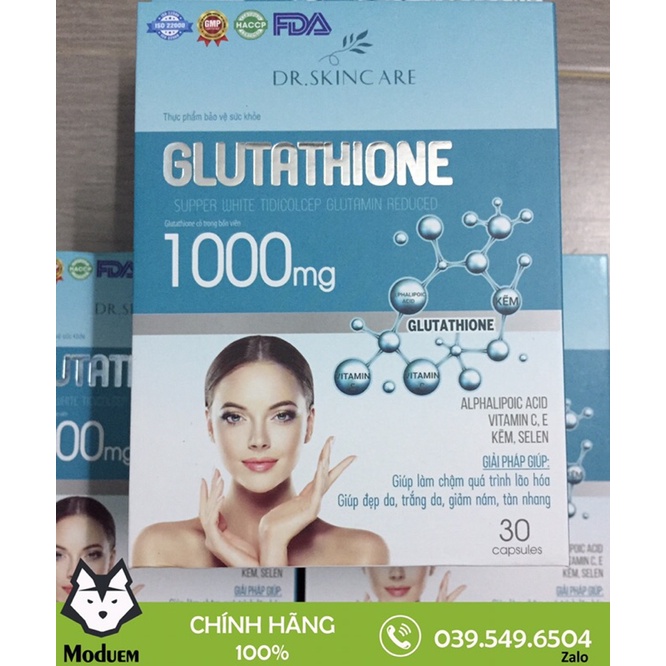 Viên uống trắng da Glutathione 1000mg mịn da cam kết hiệu quả sau 1 tháng