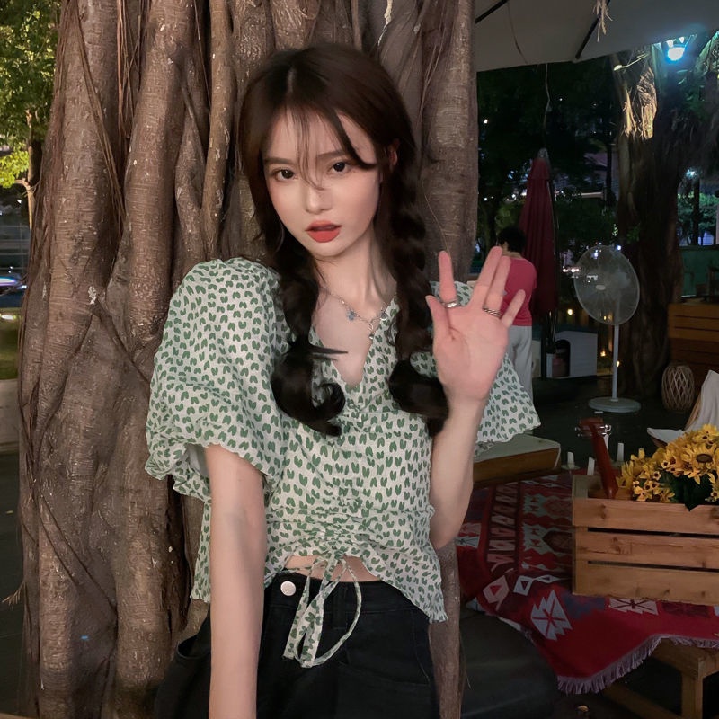 Áo Sơ Mi Ngắn Tay Cổ Chữ V Phối Dây Rút Thời Trang Mùa Hè Hàn Quốc Mới 2022 Dành Cho Nữ