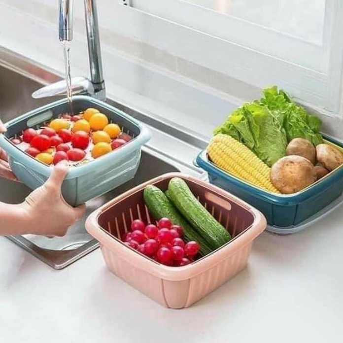 Bộ Rổ Nhựa Kèm Chậu Có Nắp Đậy An Toàn Tiện Lợi