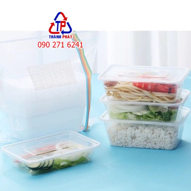 50 Hộp chữ nhật trong đựng thức ăn chân gà sả tắc - rau câu