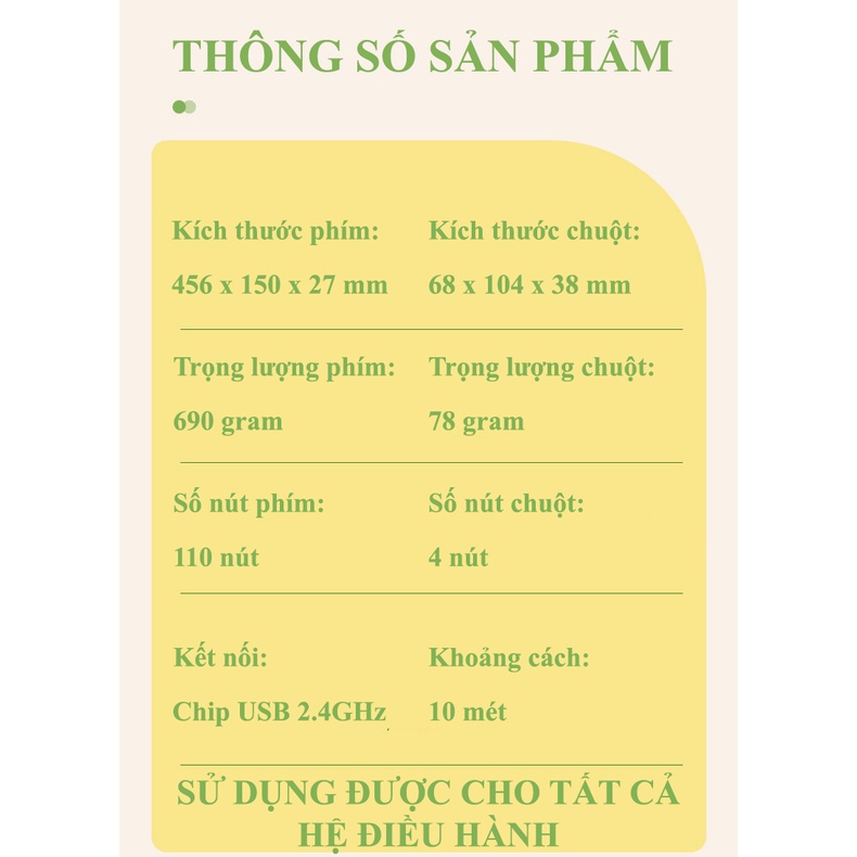 Bộ bàn phím và chuột không dây MOFII KITTY PLUS full 104 phím với hình dáng tai mèo dễ thương kết nối bằng chip USB - VL