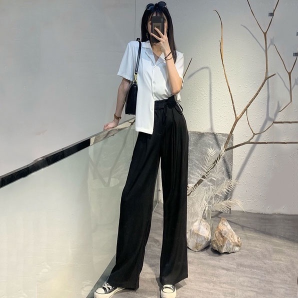 Quần Dài Ống Rộng Lưng Cao Thời Trang Hàn Quốc Cho Nữ m25
