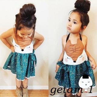 Đầm bé gái in hình mặt cáo