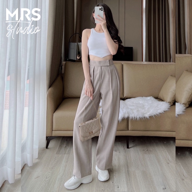 Quần tây ống rộng nữ cạp dán vải xước lưng chun MRQ005GX