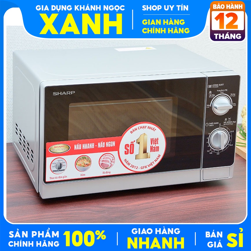 Lò vi sóng Sharp R-205VN(S) 20 lít-Chính hãng 100%-Công suất 800W 3 chức năng: rã đông, hâm, nấu-Bảo Hành 12 Tháng