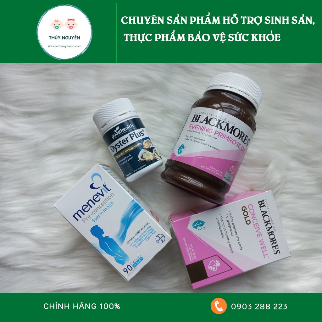 🍁Bộ sản phẩm :Tinh Chất Hàu🍅  Menevit🍅 Bổ trứng Blackmore 🍅Hoa anh thảo của Úc - Giúp tăng thụ thai