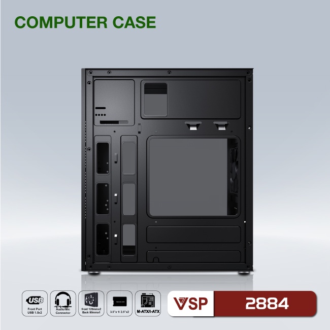 Vỏ máy tính Case VSP 2884 (Mini-ATX/M-ATX/ITX) Không FAN Chính hãng phân phối