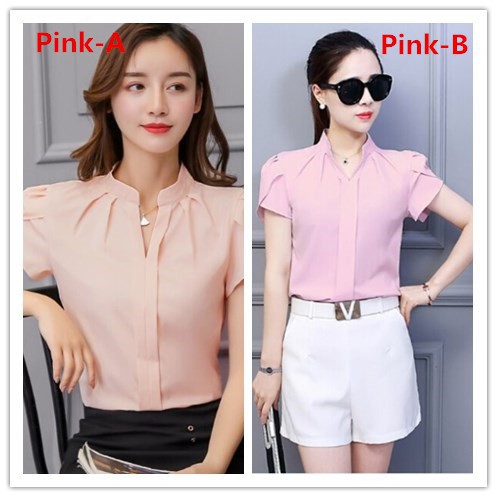 Áo kiểu cổ V tay ngắn lá sen phong cách Hàn Quốc cho nữ | BigBuy360 - bigbuy360.vn