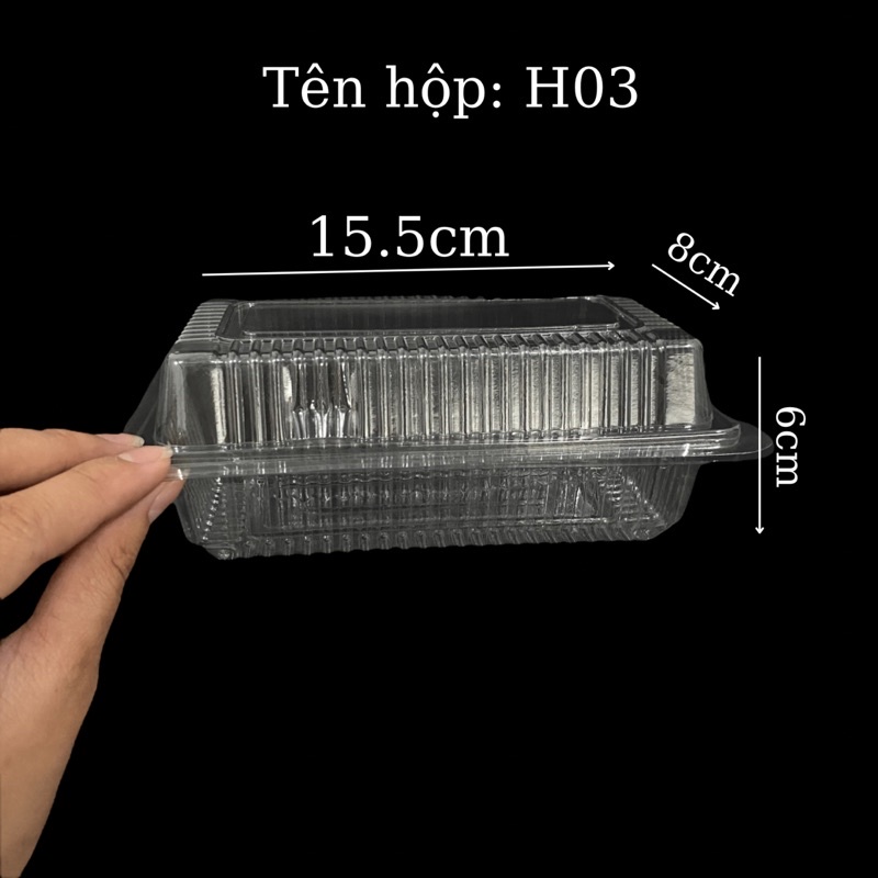 100 Hộp nhựa loại H04/H03 hộp nhựa dùng 1 lần đựng bánh mì phô mai bơ tỏi, dâu tây, bánh bông lan