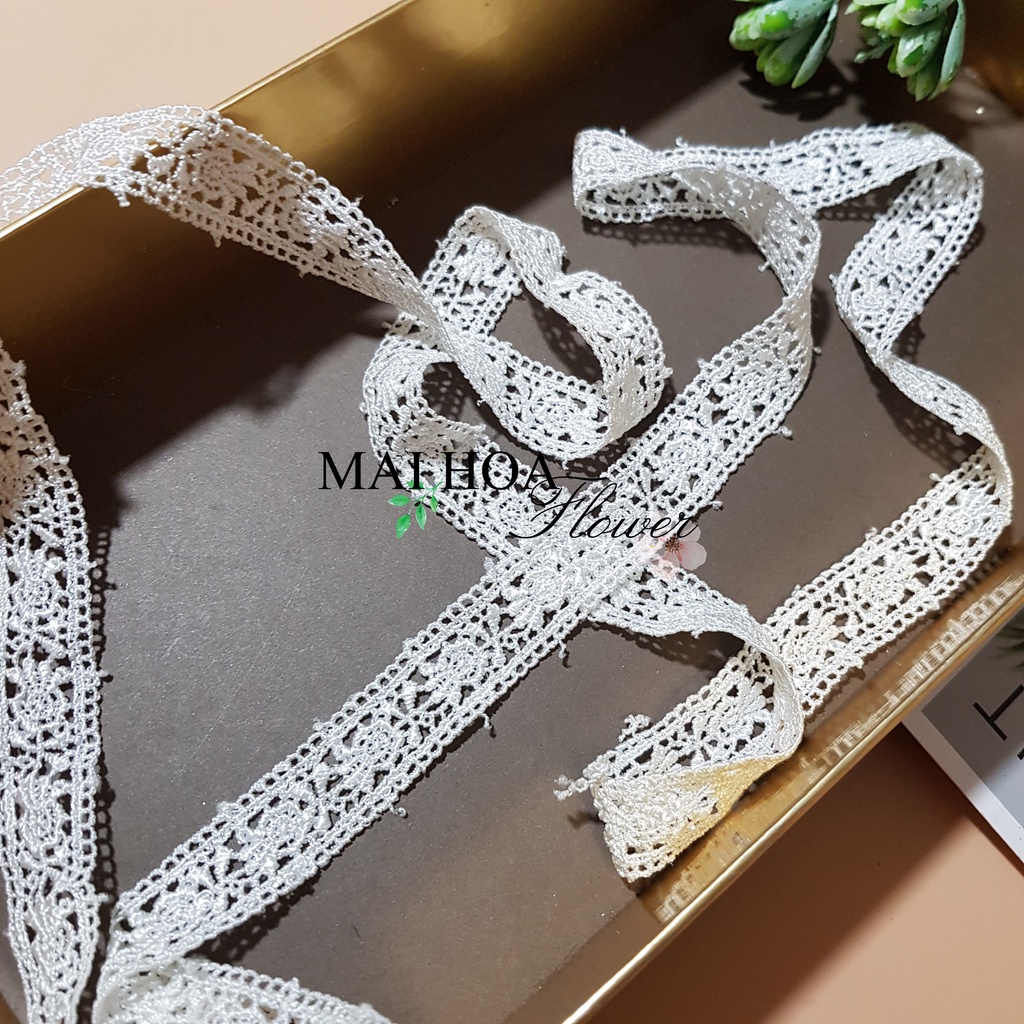 RC36 10 mét ren viền trắng thêu hoa ren may đồ trang trí váy áo rộng 2 cm Maihoaflower
