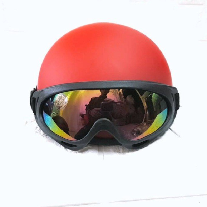 Kèm Kính- Mũ Bảo Hiểm Nửa Đầu Đen Trơn- Nón Trơn Đẹp 1/2