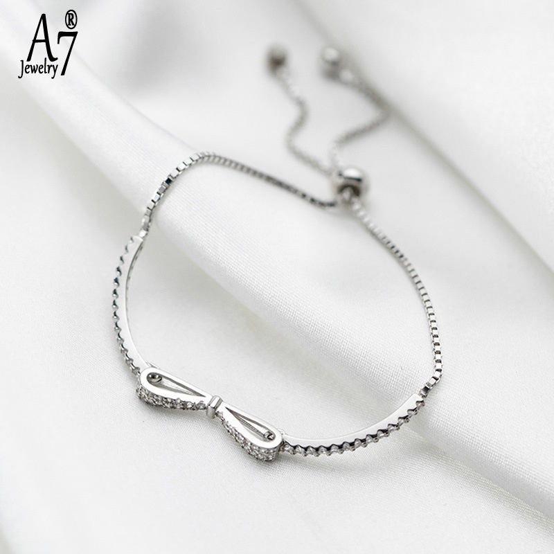 Vòng tay mạ bạc 925 hình nơ đính đá xinh xắn thời trang cho nữ