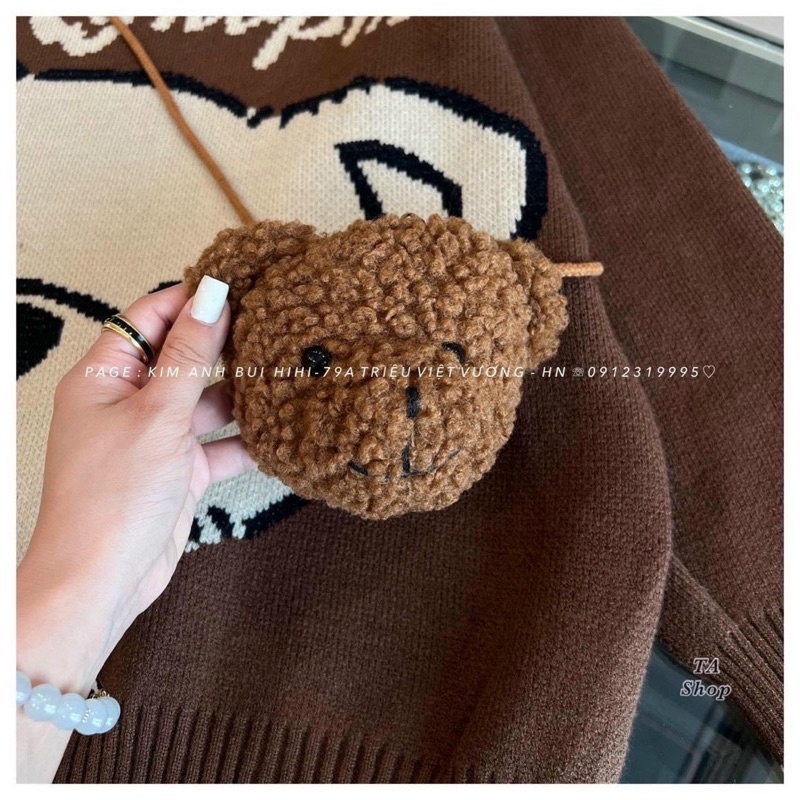 Áo len gấu kèm túi cute phô mai koe màu nâu tây sang chảnh