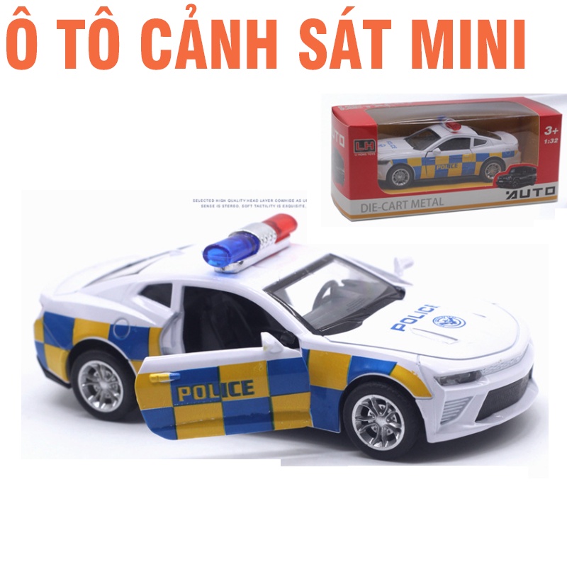 Mô hình xe ô tô cảnh sát mini bằng sắt tỉ lệ 1:32 xe đồ chơi trẻ em có âm thanh và đèn mở được 2 cửa