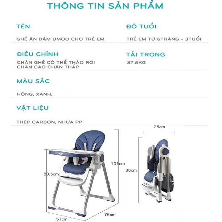 Ghế Ăn Dặm Tập Ăn Cho Bé 5 Chức Năng Đầy Đủ Đệm Lót Và Phụ Kiện Giúp Bé Ăn Ham Ăn Tặng Bình Nước Cho Bé