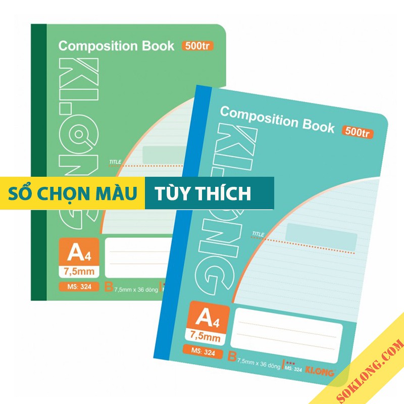 Vở kẻ ngang A4 Klong 500 trang may dán gáy Ms 324 [Chọn màu], cuốn tập sổ KLong vở giáo án