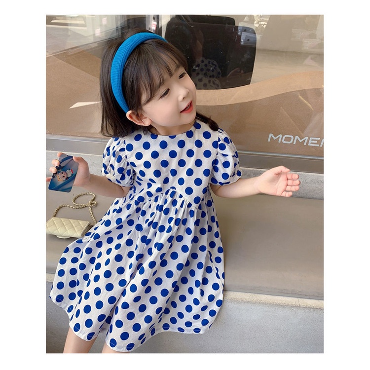 Đầm Công Chúa Mùa Hè Bằng Cotton Nguyên Chất Tay Phồng Họa Tiết Chấm Bi Phong Cách Hàn Nhật 2022 Mới Cho Bé Gái