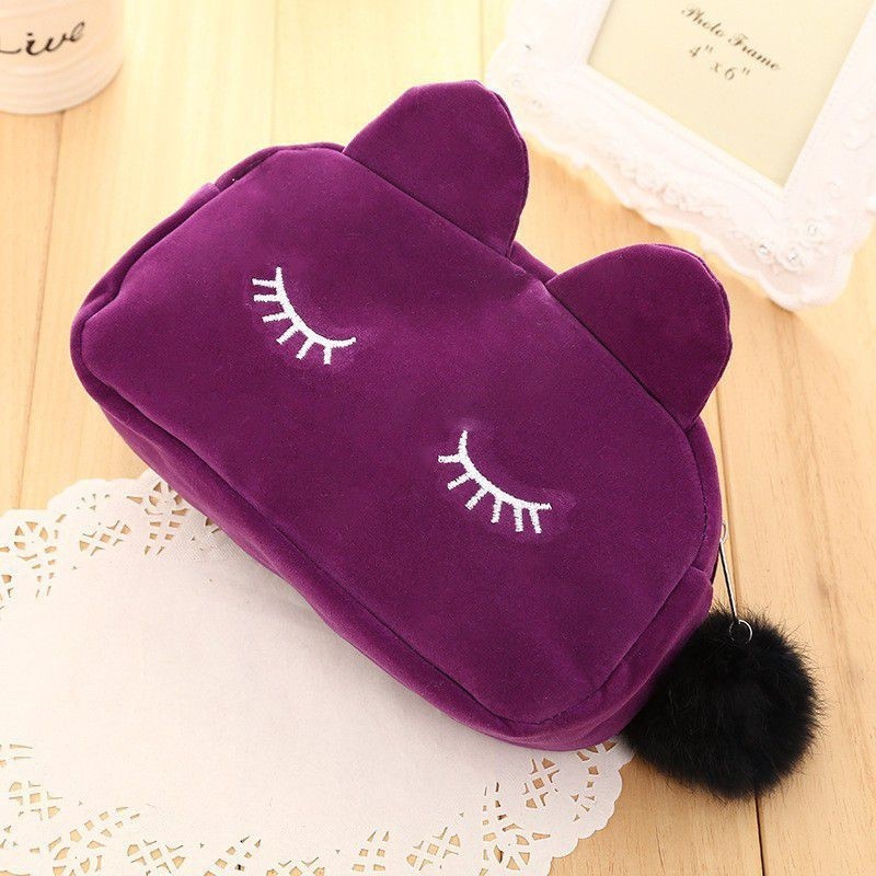 Túi Nhung Đựng Mỹ Phẩm &amp;Amp; Dụng Cụ Văn Phòng Phẩm Hình Mèo Kitty
