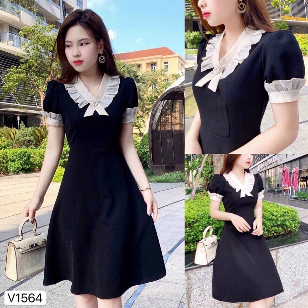 Đầm Suông Phối Viền Bèo Chất Umi Mềm Mại