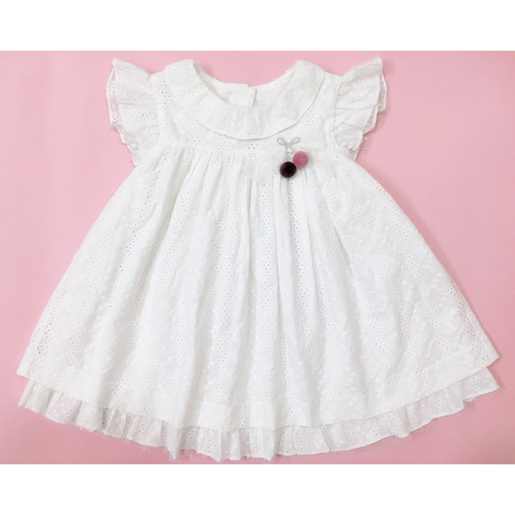Đầm kate trắng thêu đục lỗ phối ren Jam&Jenny cho bé gái 2-8T D158
