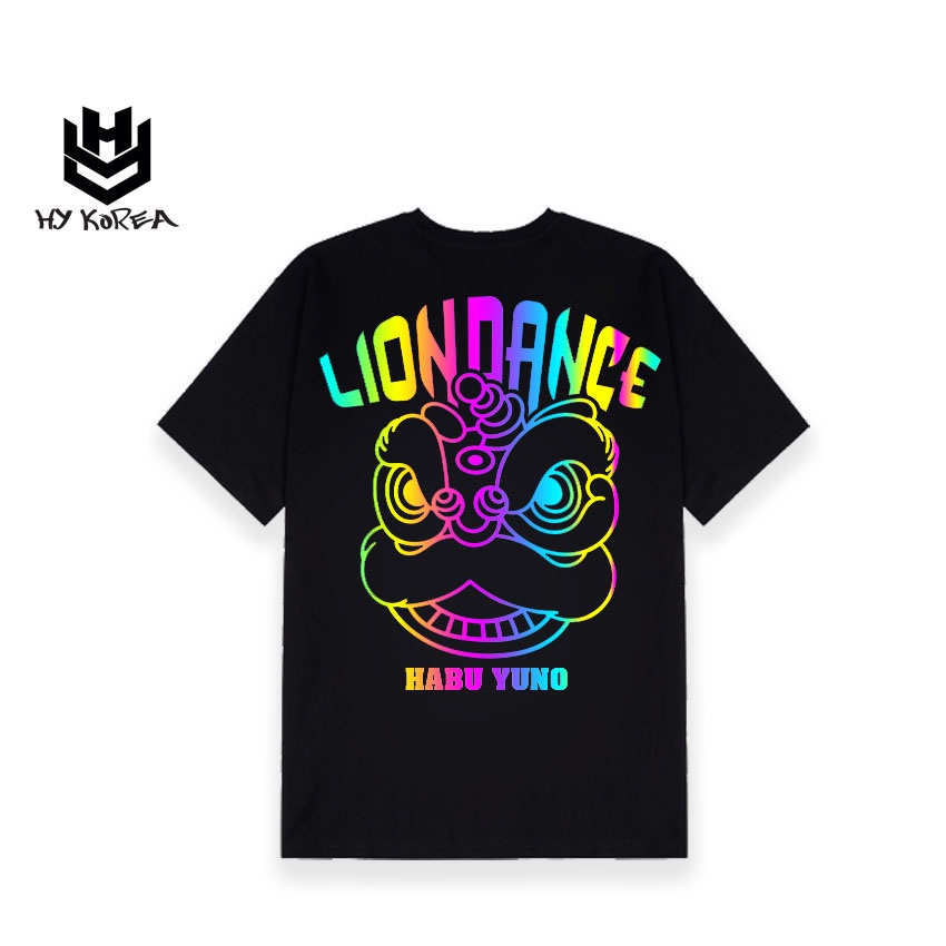 Áo Thun Nam Nữ HY Korea In Phản Quang Lion Dance Vải Cotton 75%, Co Giãn, Dày Dặn.