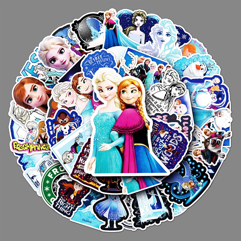 DISNEY Bộ 50 Miếng Dán Hoạt Hình Frozen Trang Trí Laptop / Điện Thoại / Ván Trượt / Đồ Chơi Trẻ Em