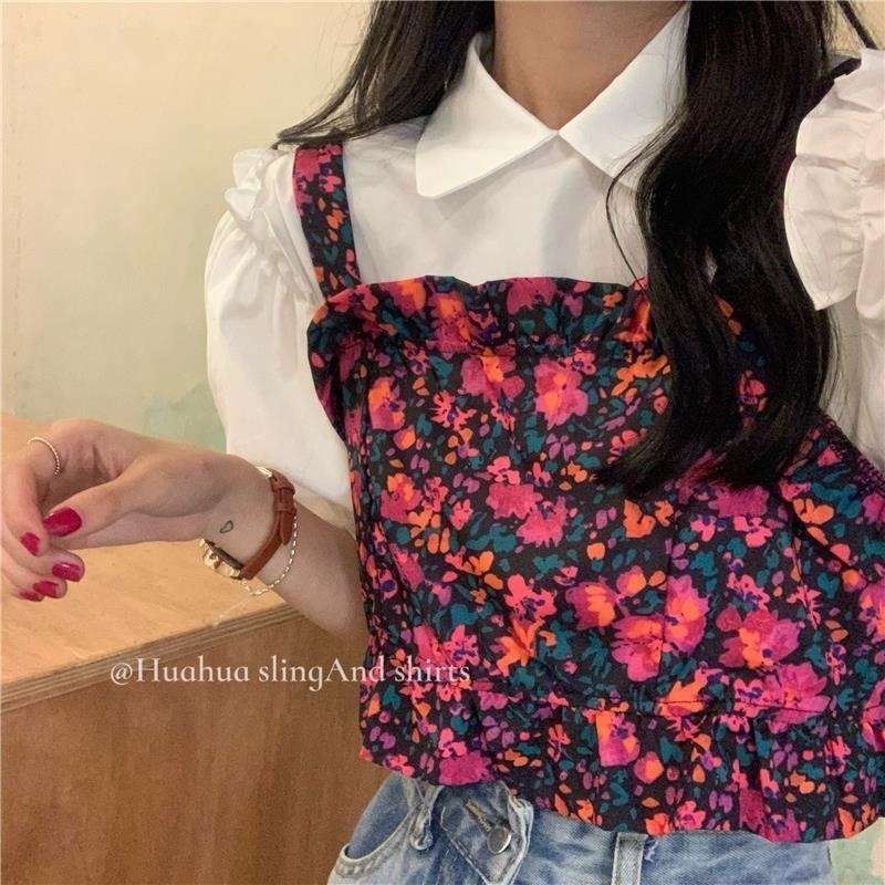 Set Áo Sơ Mi Tay Phồng Kèm Áo Hai Dây Họa Tiết Hoa Thời Trang Mùa Hè