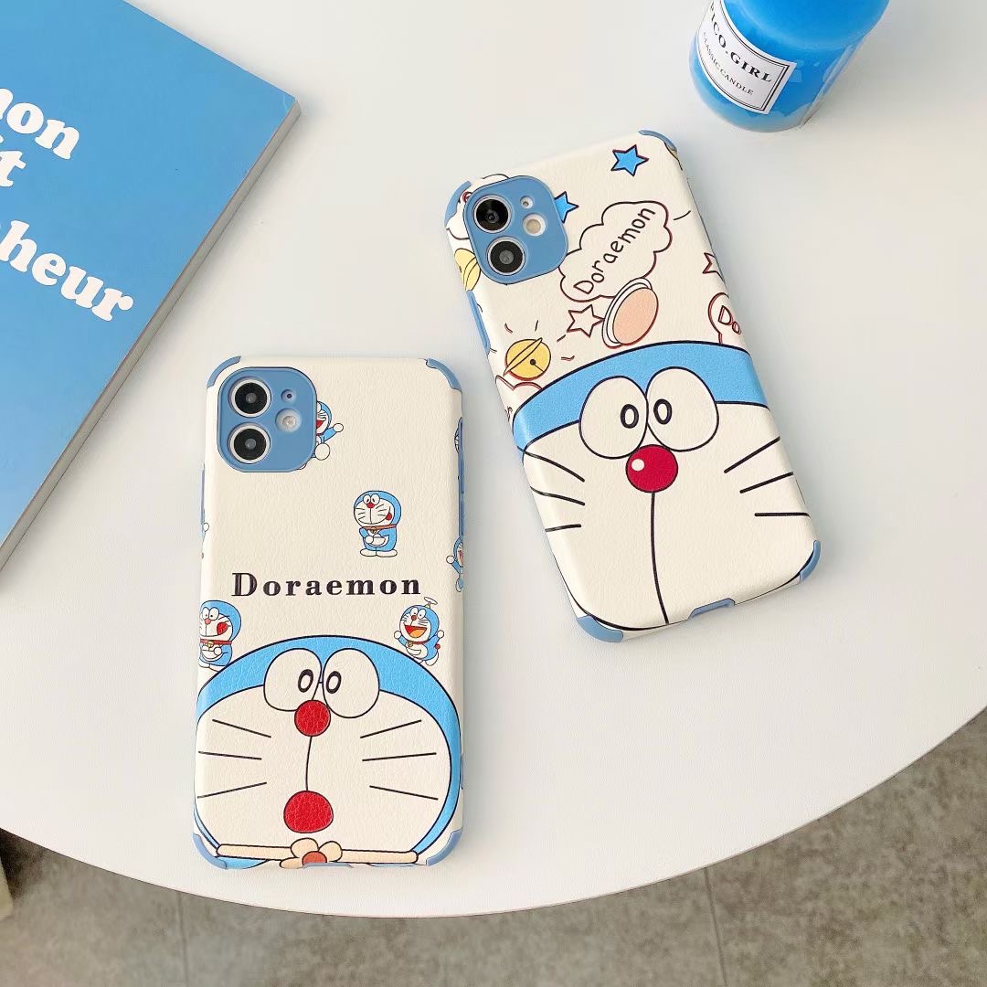 iPhone 12 Pro Max 12 Mini iPhone 11 Pro Max iPhone 6 6s 7 8 Plus SE 2020 X Xs Max XR Casing Soft PU Case, Cute Cartoon Doraemon Case Cover