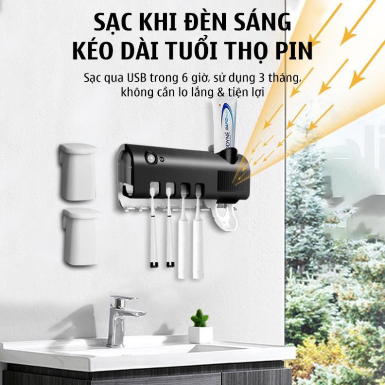 Máy khử khuẩn bàn chải, diệt 99% vi khuẩn, công nghệ đèn UV châu âu, nhả kem tự động, bảo hành 12 tháng