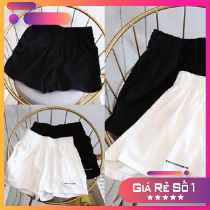 Quần Short Đũi Thêu Chữ Nhỏ Nữ [FREESHIP]  Shorts Đùi Ống Rộng, Sooc Cạp Chun Màu Trắng Đen,Sọt Ngắn Ulzzang