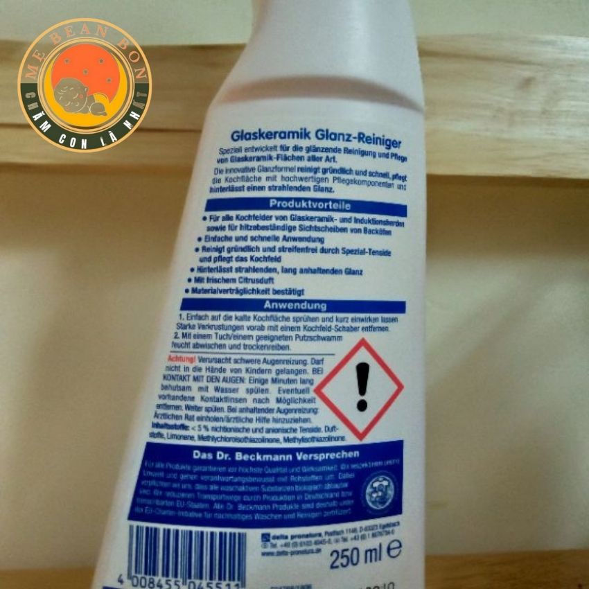 Tẩy dầu mỡ Dr.Beckmann 250ml của Đức tẩy sạch bếp từ, bếp ga, lưới lọc máy hút mùi, tường ốp, chậu rửa bát
