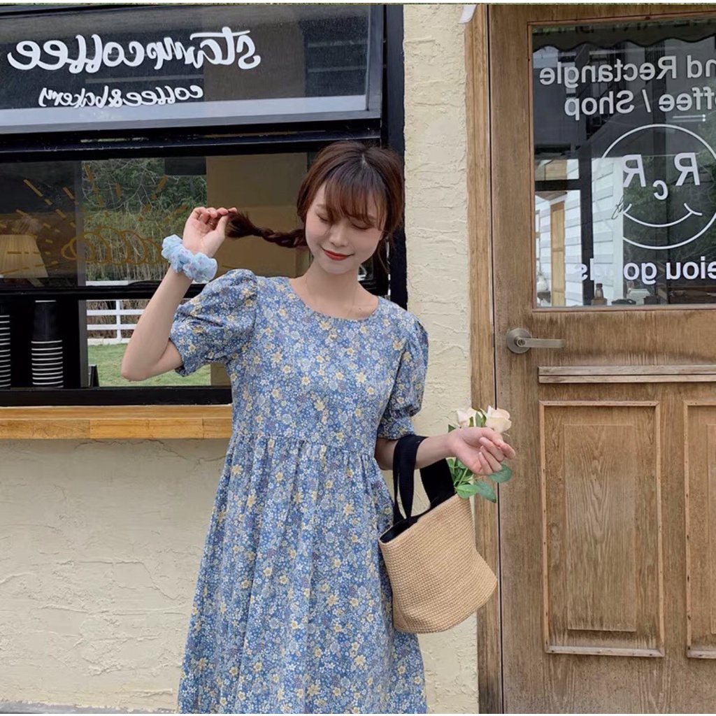 Đầm - Váy babydoll hoa nhí tay bồng chất thô siêu xinh