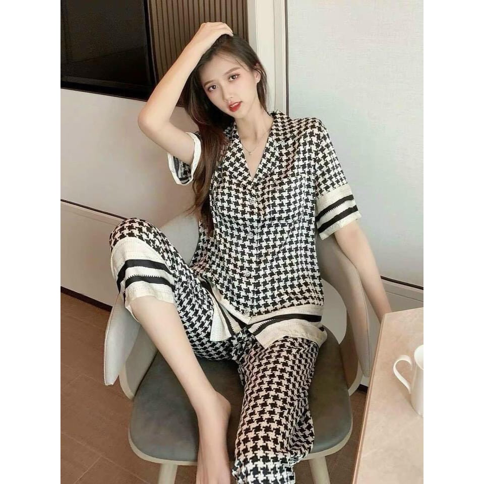 Bộ ngủ lụa pijama mặc ở nhà chất liệu latin cao cấp