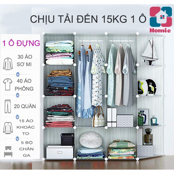 TỦ NHỰA GHÉP 12 Ô &amp; 4 KỆ GÓC ĐỂ QUẦN ÁO THÔNG MINH SIZE TO ( TÙY CHỌN MẪU TỦ )